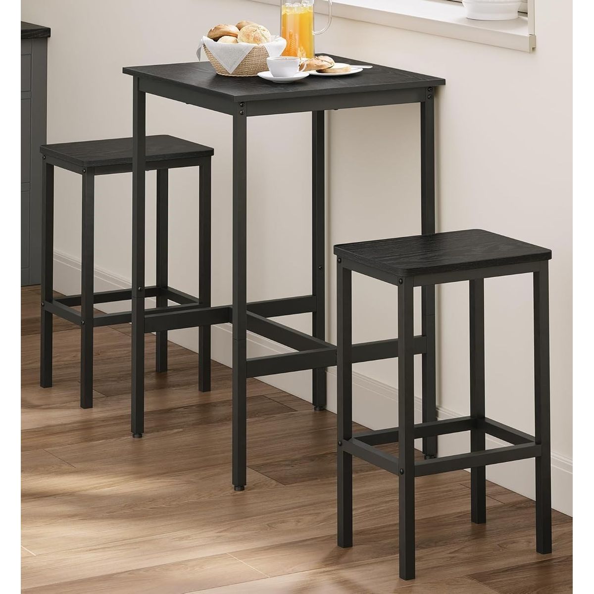 GENERICO - Juego Mesa de bar o cocina y 2 bancos negro