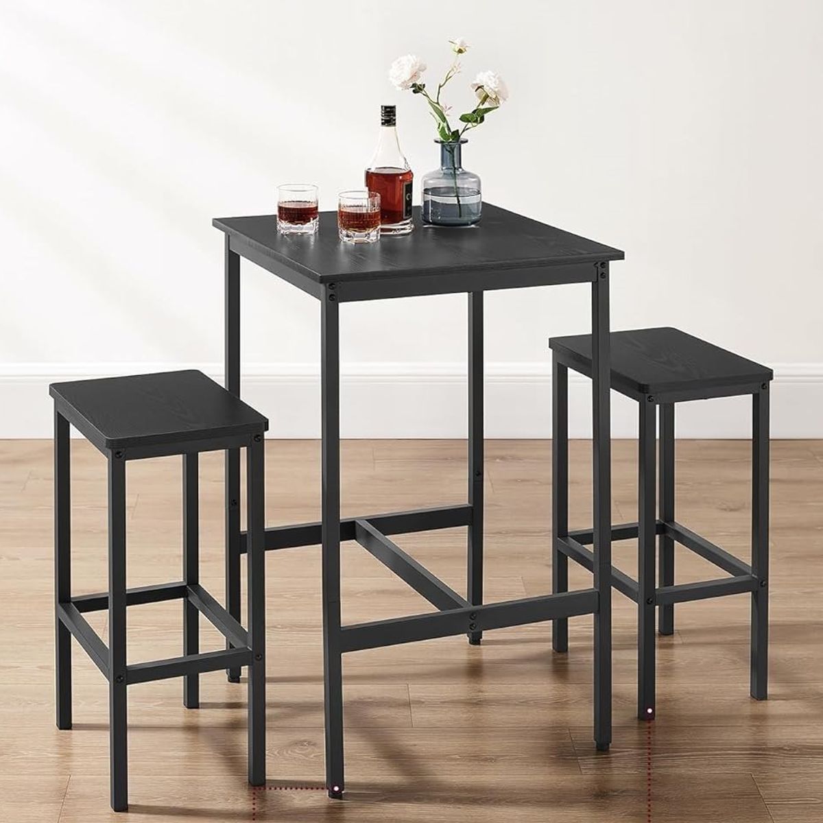 GENERICO - Juego Mesa de bar o cocina y 2 bancos negro