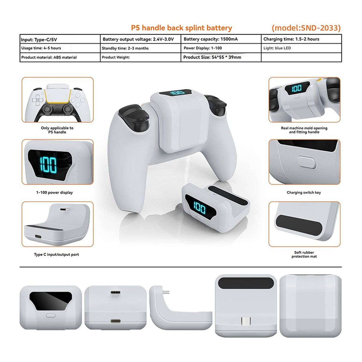 GENERICO - Bateria Extendida Para Mando Ps5 De 1500 Mha