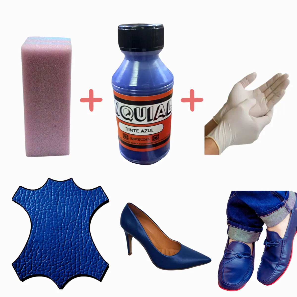 GENERICO - Tinte renovar zapatillas calzado cuero azul kit 3 en1