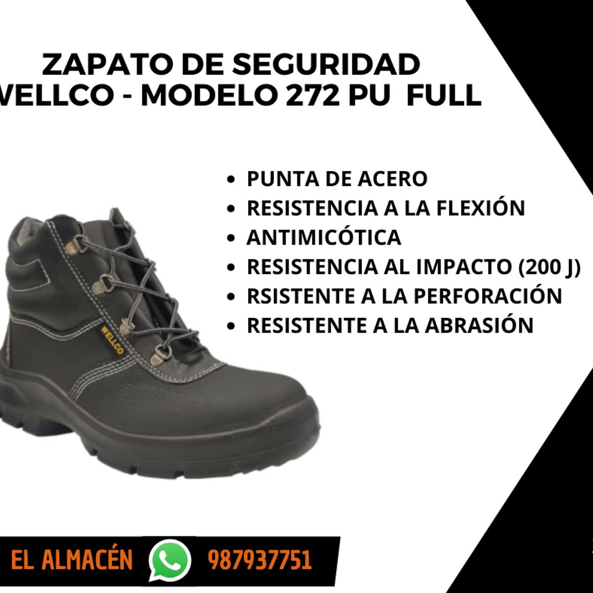 WELLCO - ZAPATO DE SEGURIDAD PUNTA DE ACERO  WELLCO - MODELO 272 PU FULL