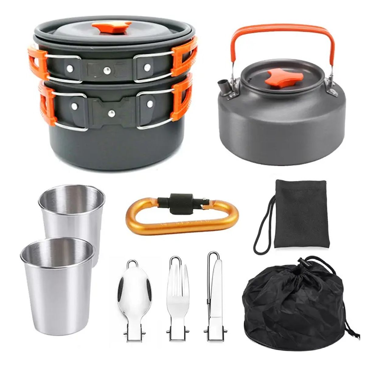 GENERICO - Set De Ollas Para Camping Con Accesorios - Aluminio