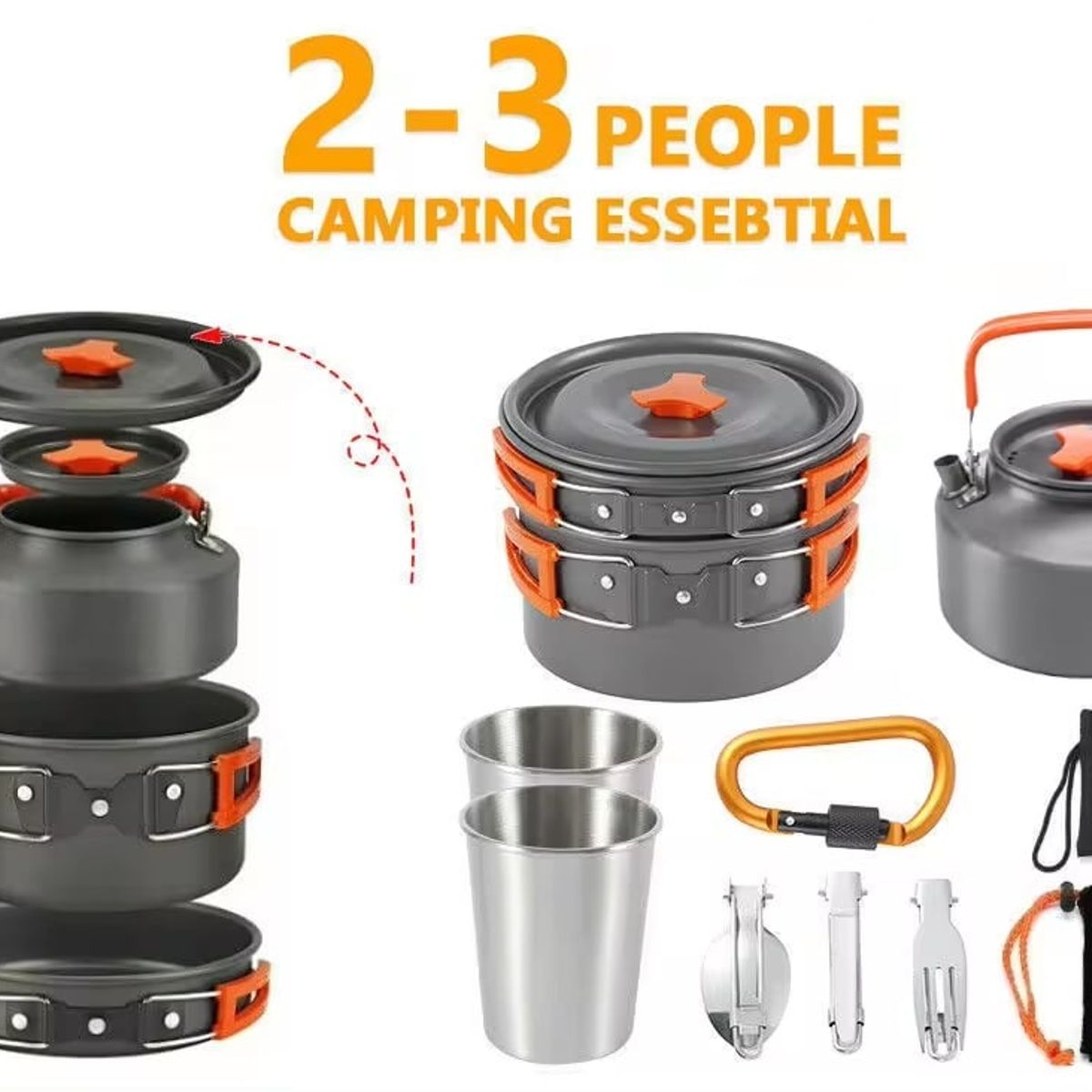 GENERICO - Set De Ollas Para Camping Con Accesorios - Aluminio