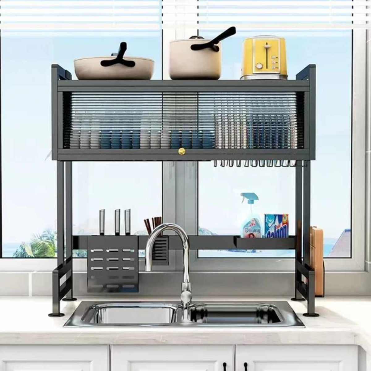 GENERICO - Escurridor de Platos 85cm Acero Inoxidable de Fregadero Cocina y Tapa