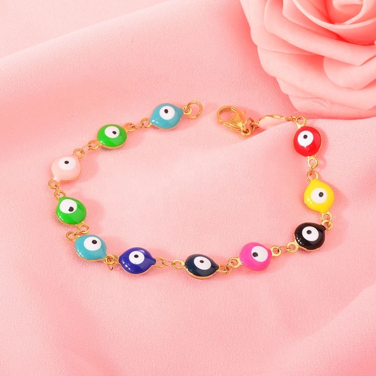 GENERICO - Pulsera Ojo Turco Multicolor Mujer Acero Inoxidable Dorado Ajustable