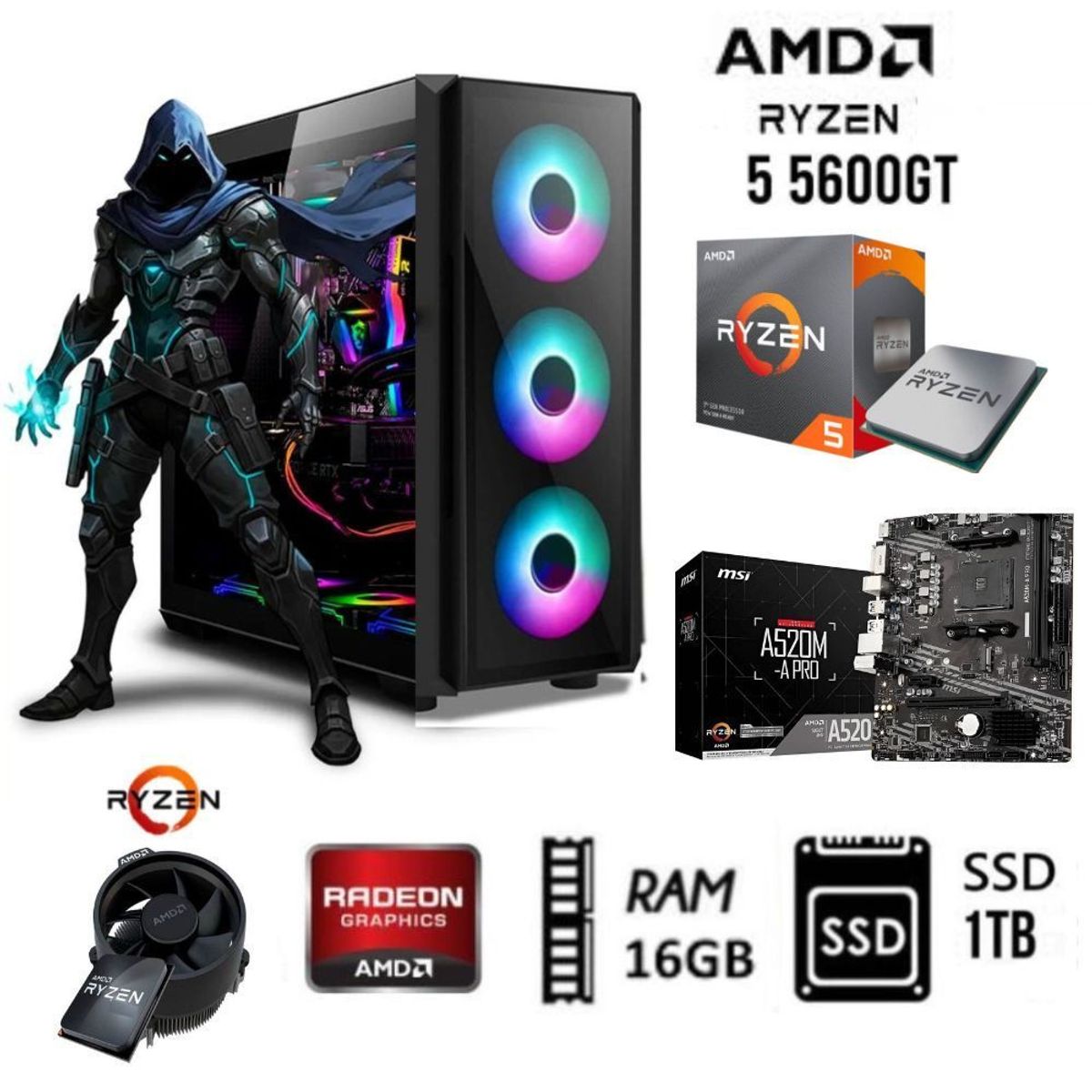 AMD - Computadora PC  GAMER RYZEN 5 5600GT  3.2Ghz RAM 16GB  DISCO SOLIDO SSD 1TB