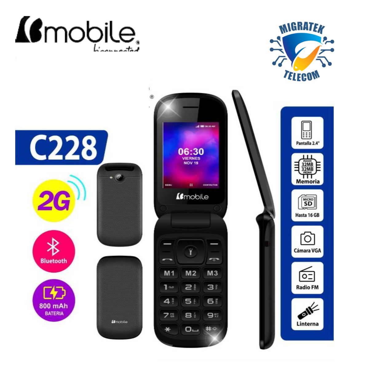 BMOBILE - TELEFONO MOVIL BMOBILE C228 2G 24 Dual SIM Radio FM - Color Negro