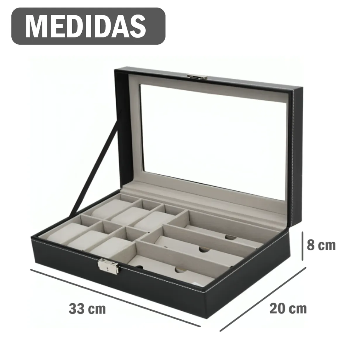 GENERICO - Organizador De 6 Relojes y 3 lentes Portareloj Estuche Elegante Unisex