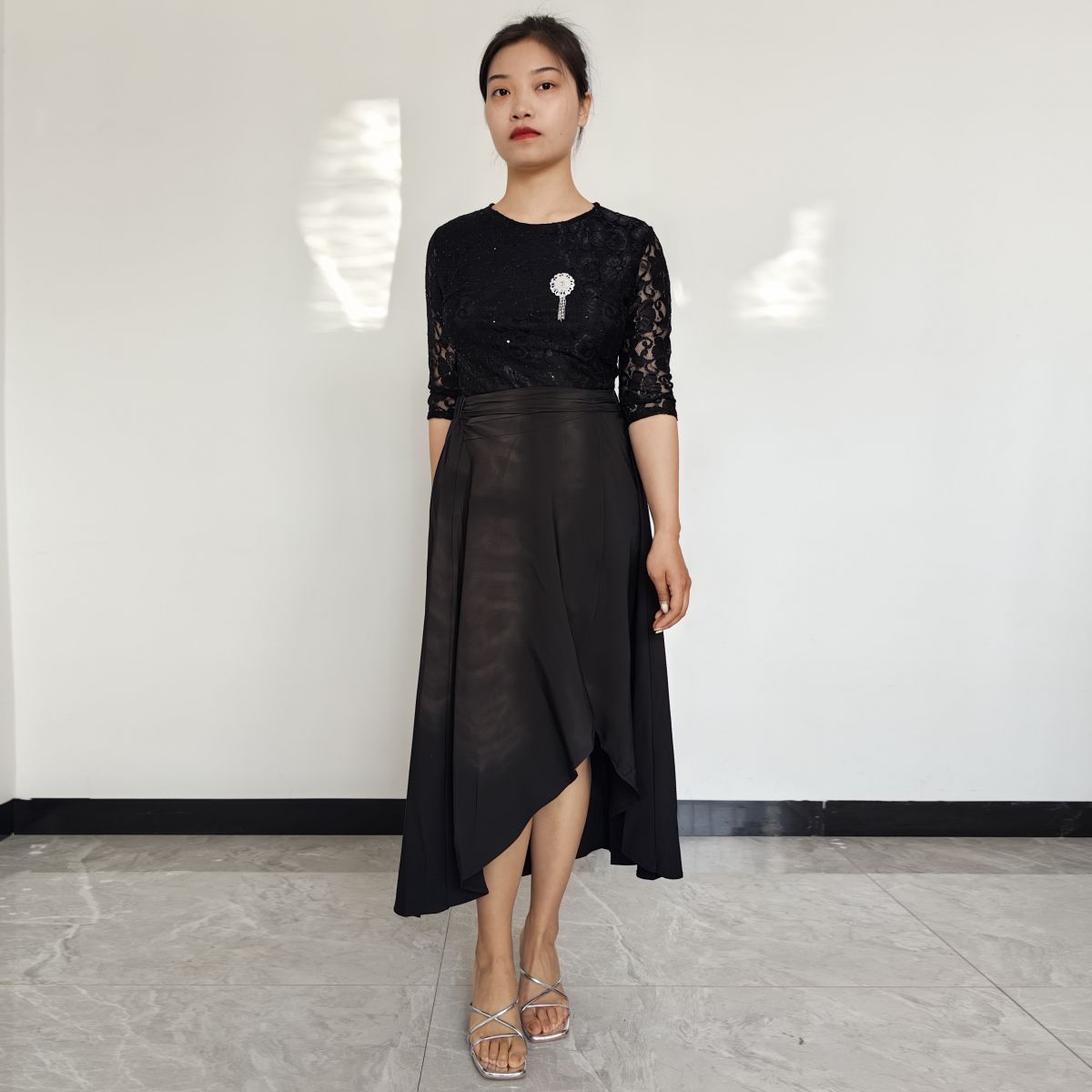 RINODERINA - Vestido Largo Elegante Encaje Moda Mujer