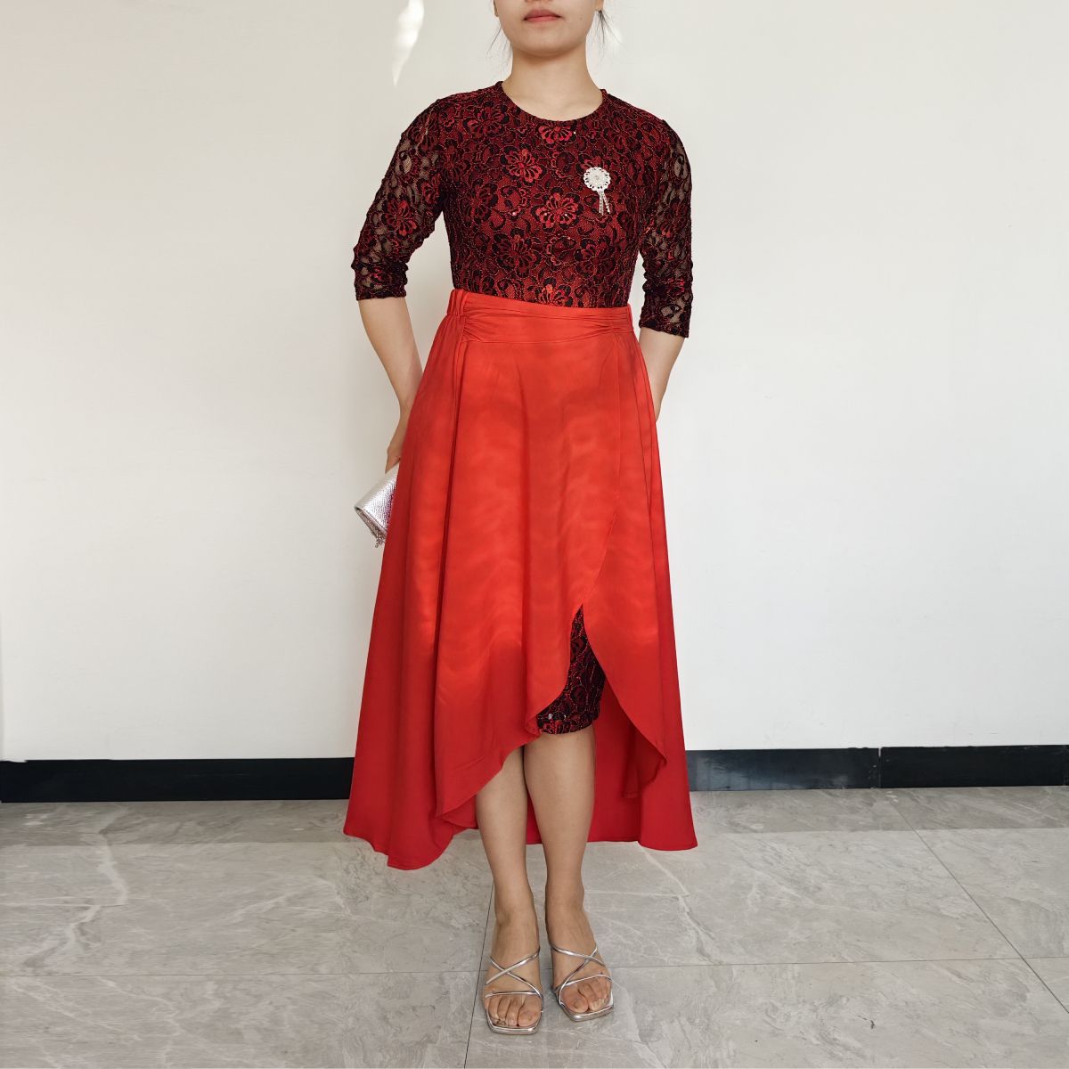 RINODERINA - Vestido Largo Elegante Encaje Moda Mujer