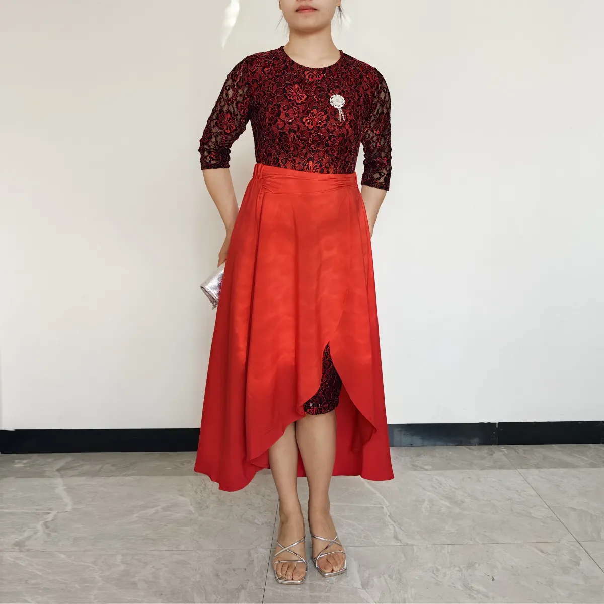 RINODERINA - Vestido Largo Elegante Encaje Moda Mujer