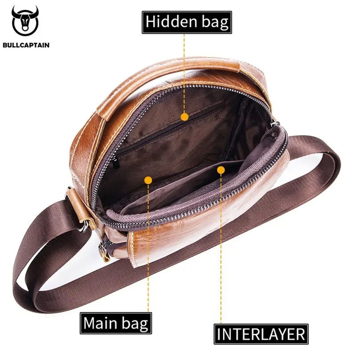 BULLCAPTAIN - BullCaptain - Morral de Cuero DJB-040-BR - Marrón