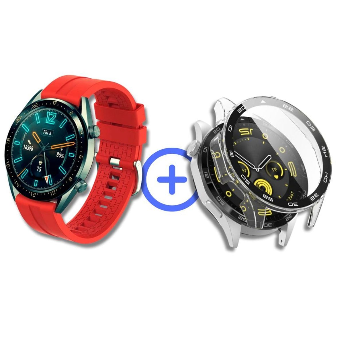 GENERICO - Correa de goma Rojo  + Case para Smartwatch Huawei GT3 46mm