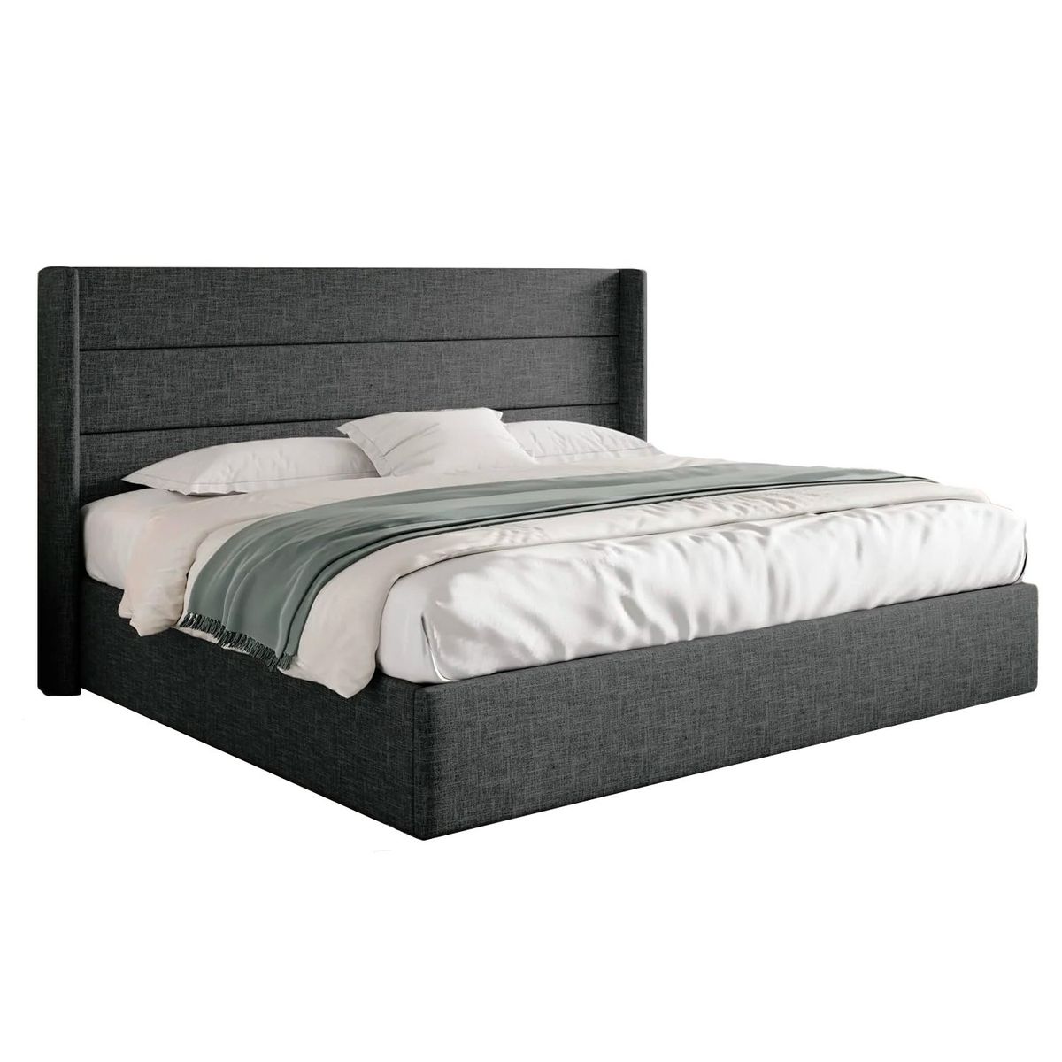 GENERICO - Cama Tapizada Listón Venus Gris Oscuro Queen