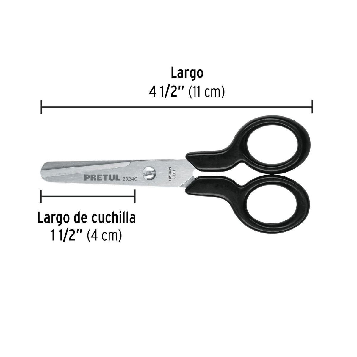 PRETUL - Tijera acero inoxidable punta roma escolar PRETUL