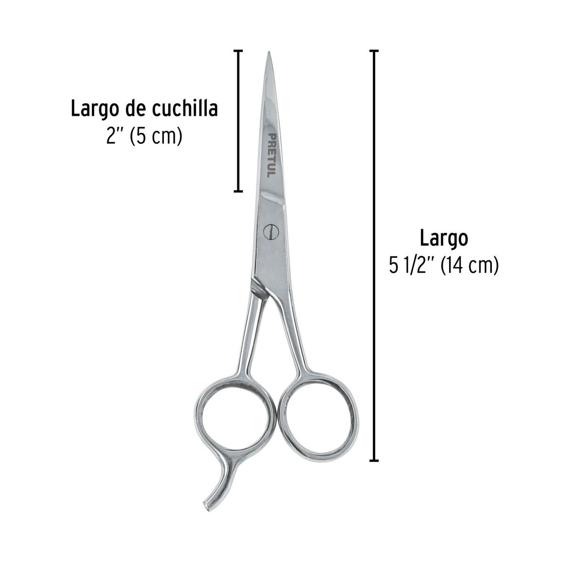 PRETUL - Tijera 5-12 acero inox con gancho para estilista PRETUL