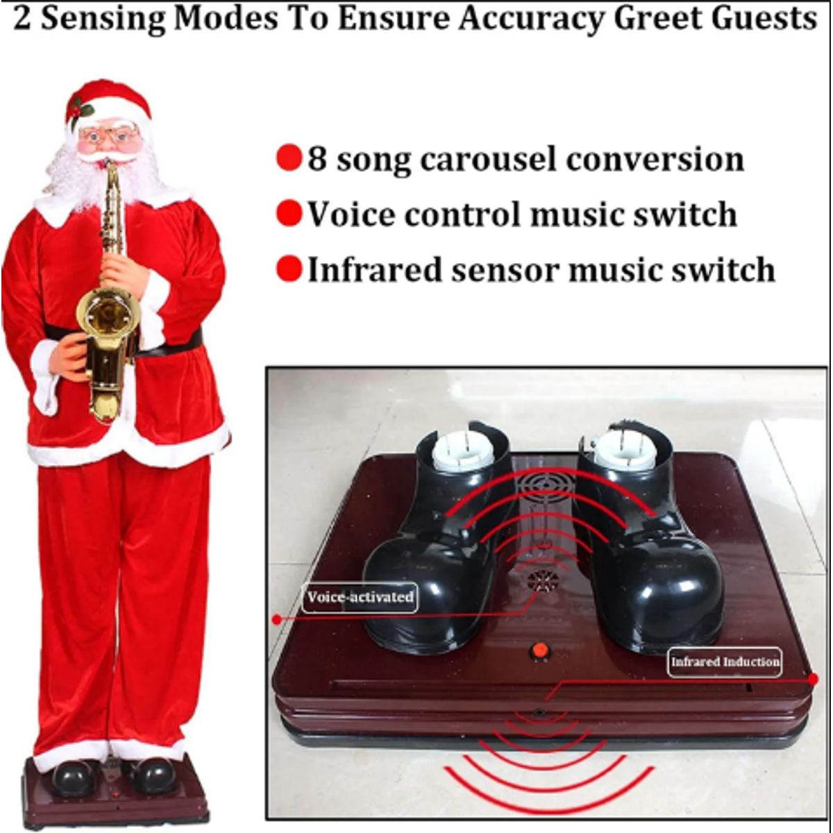 GENERICO - Papá Noel Con Movimiento al sensor Musical Adorno Navideño