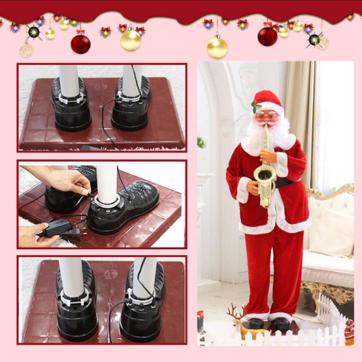 GENERICO - Papá Noel Con Movimiento al sensor Musical Adorno Navideño