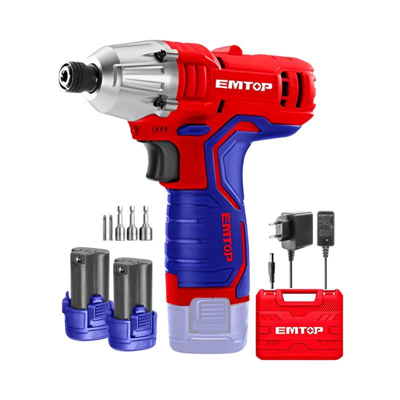 EMTOP - Atornillador de impacto 1/4″ 12V + 2 Bat 1.5AH Emtop