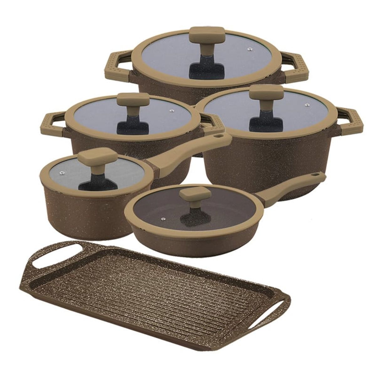 PENTHA - Juego de Ollas Roca Volcánica de 11 Pcs Color Marrón