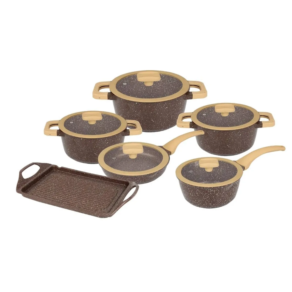 PENTHA - Juego de Ollas Roca Volcánica de 11 Pcs Color Marrón