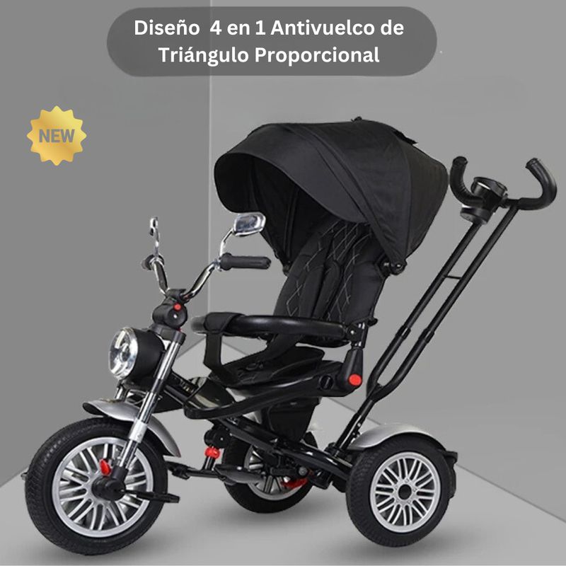 GENERICO - Triciclo Reclinable y Giratorio 4 en 1 Negro para Niños