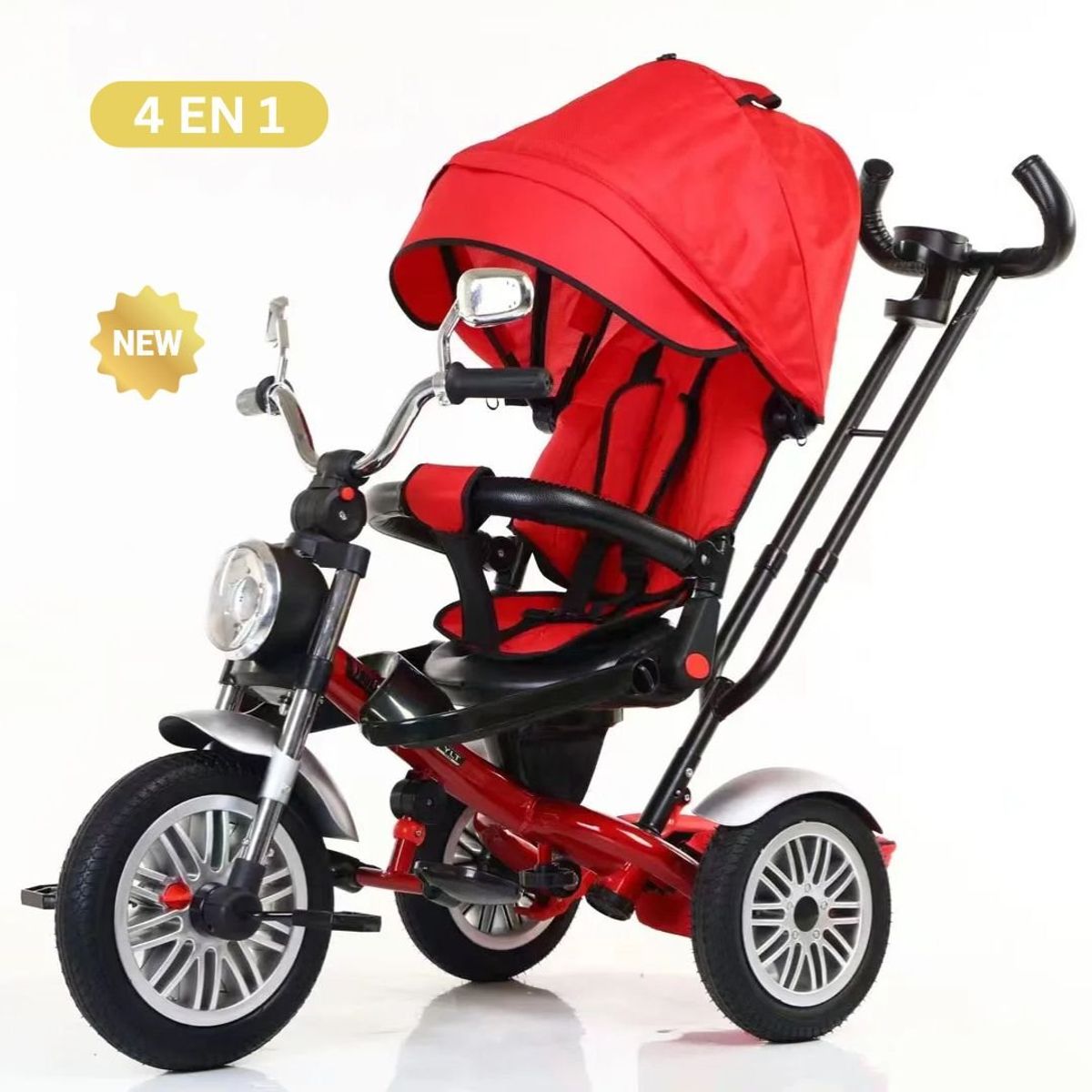 GENERICO - Triciclo Reclinable y Giratorio 4 en 1 Rojo para Niños