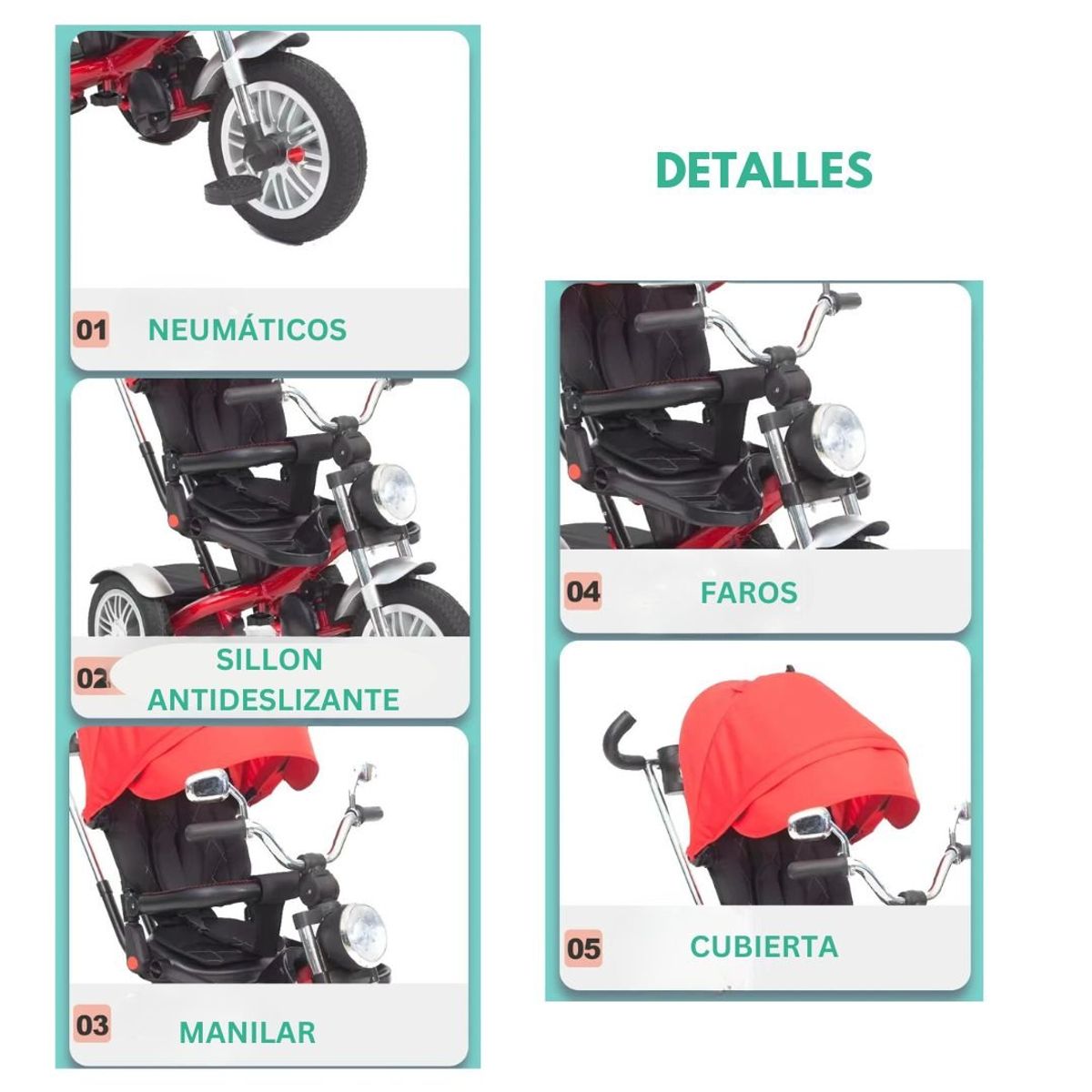 GENERICO - Triciclo Reclinable y Giratorio 4 en 1 Rojo para Niños