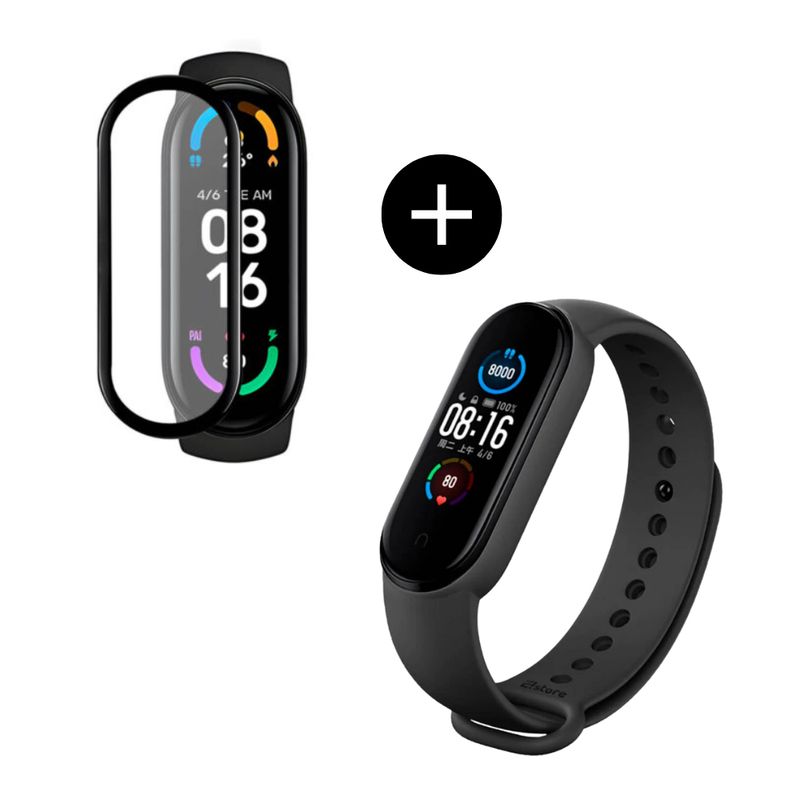 GENERICO - Pack correa negra + mica de vidrio para MI Band 5
