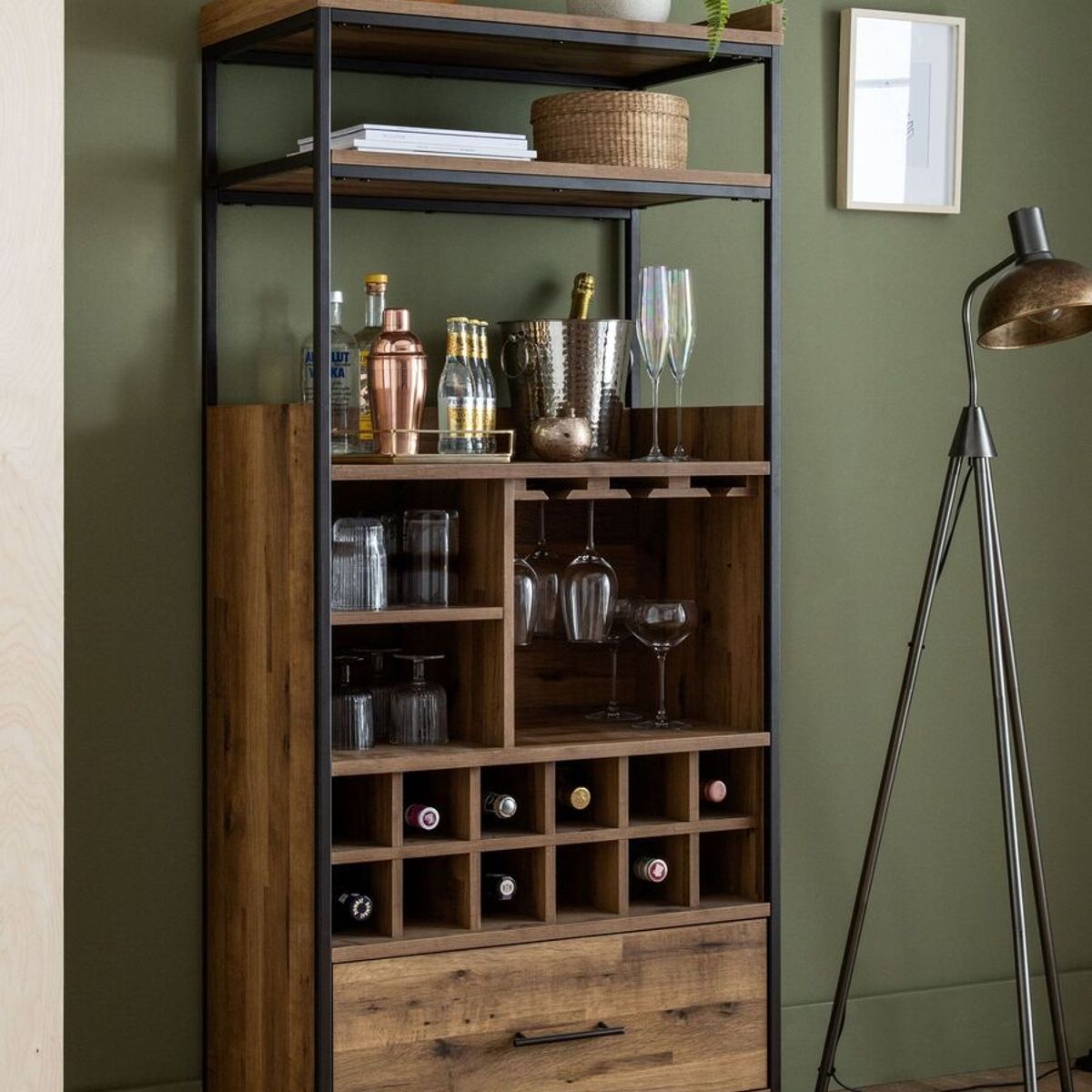 TU MESITA - Mueble Alto de Bar Color Marrón 1 cajón TU MESITA