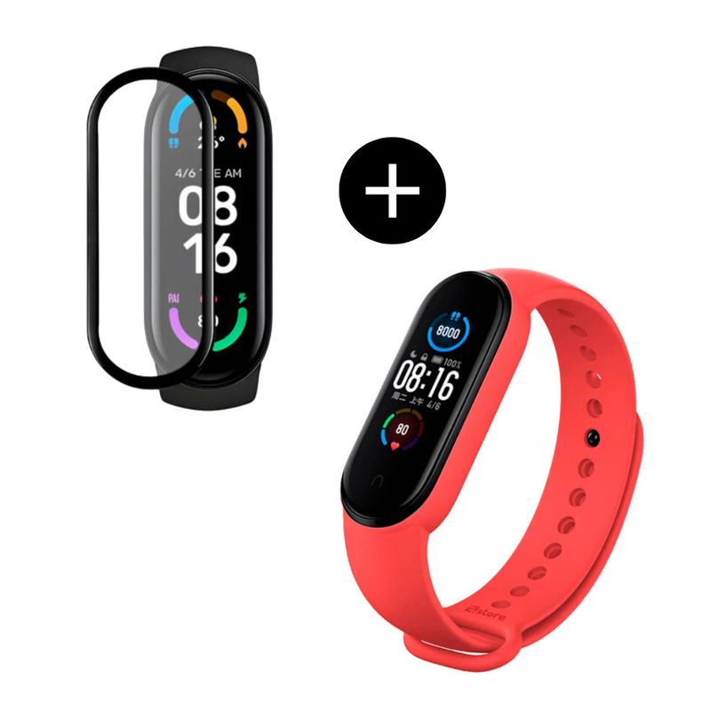 GENERICO - Pack correa rojo + mica de vidrio para MI Band 5