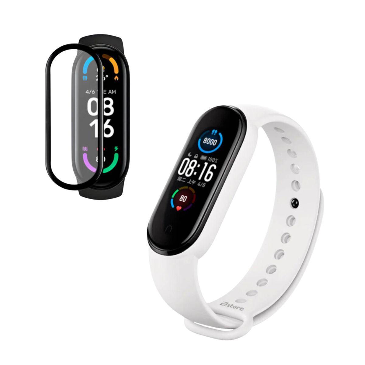 GENERICO - Pack correa blanco + mica de vidrio para MI Band 5