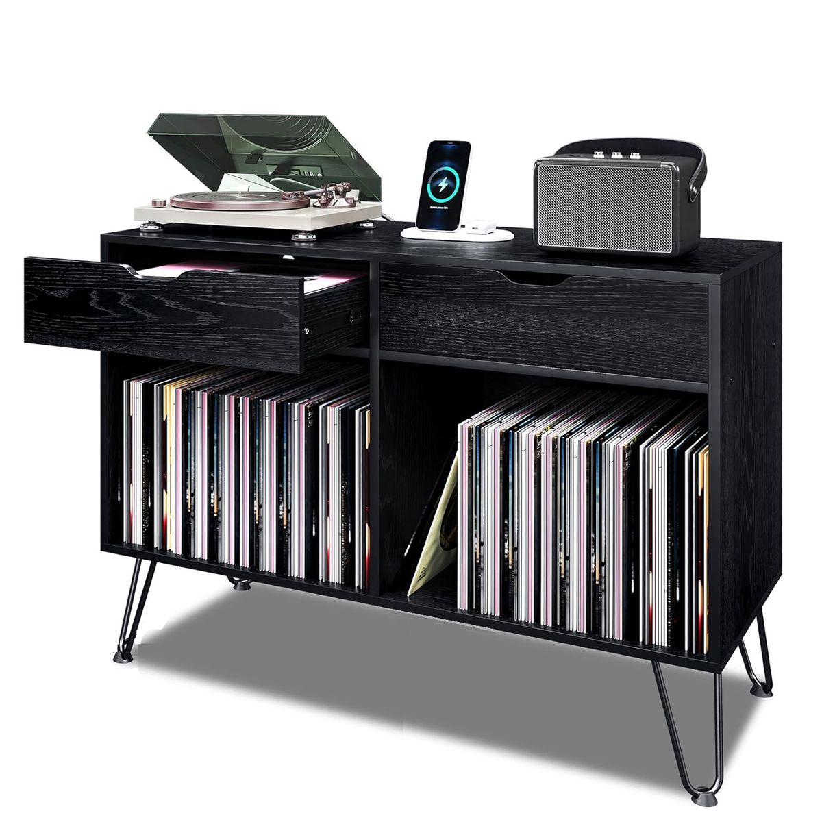 DIBA MUEBLES - Mesa Auxiliar para Discos de Vinilo Fleur Negro - DIBA Muebles