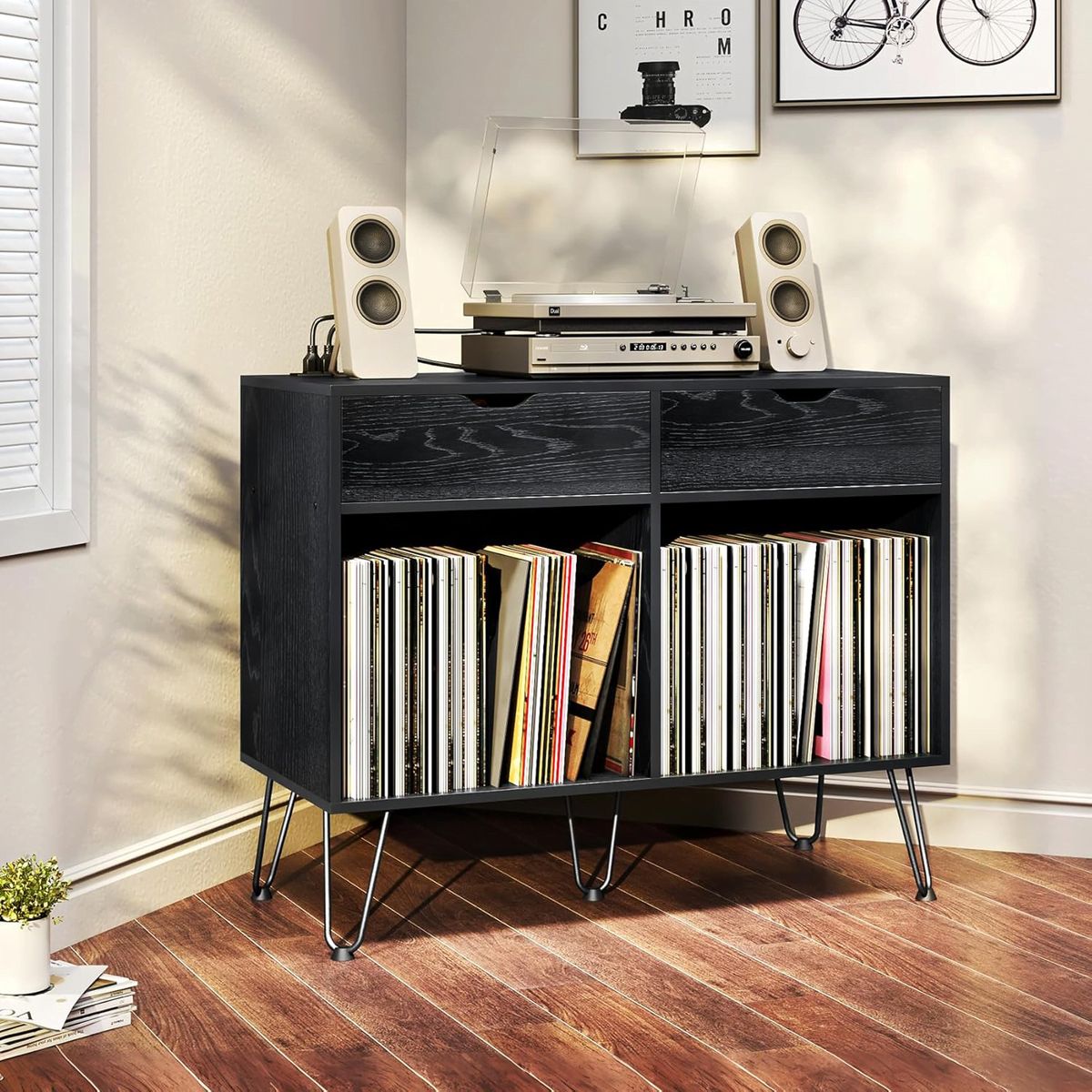 DIBA MUEBLES - Mesa Auxiliar para Discos de Vinilo Fleur Negro - DIBA Muebles