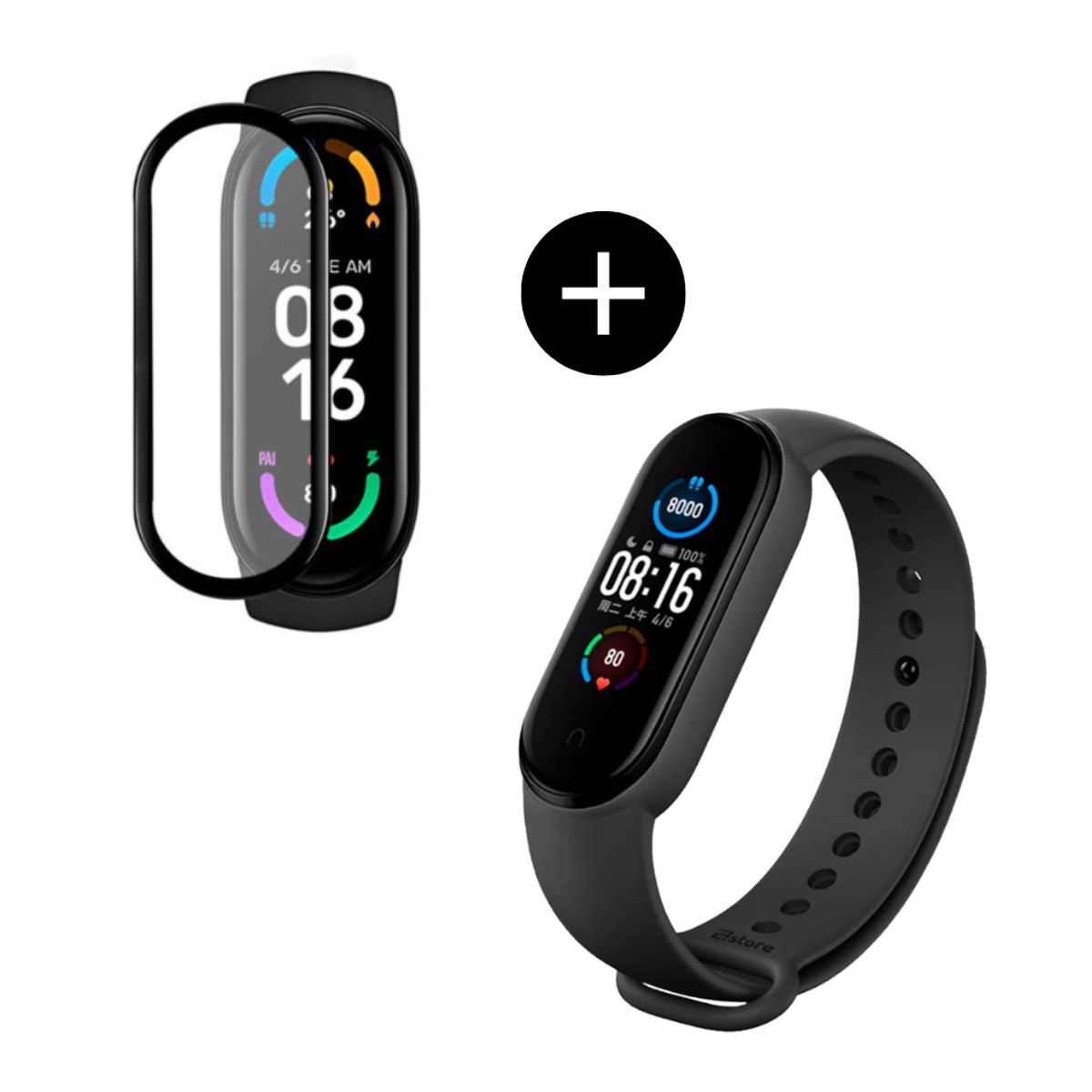 GENERICO - Pack correa negro + mica de vidrio para MI Band 6