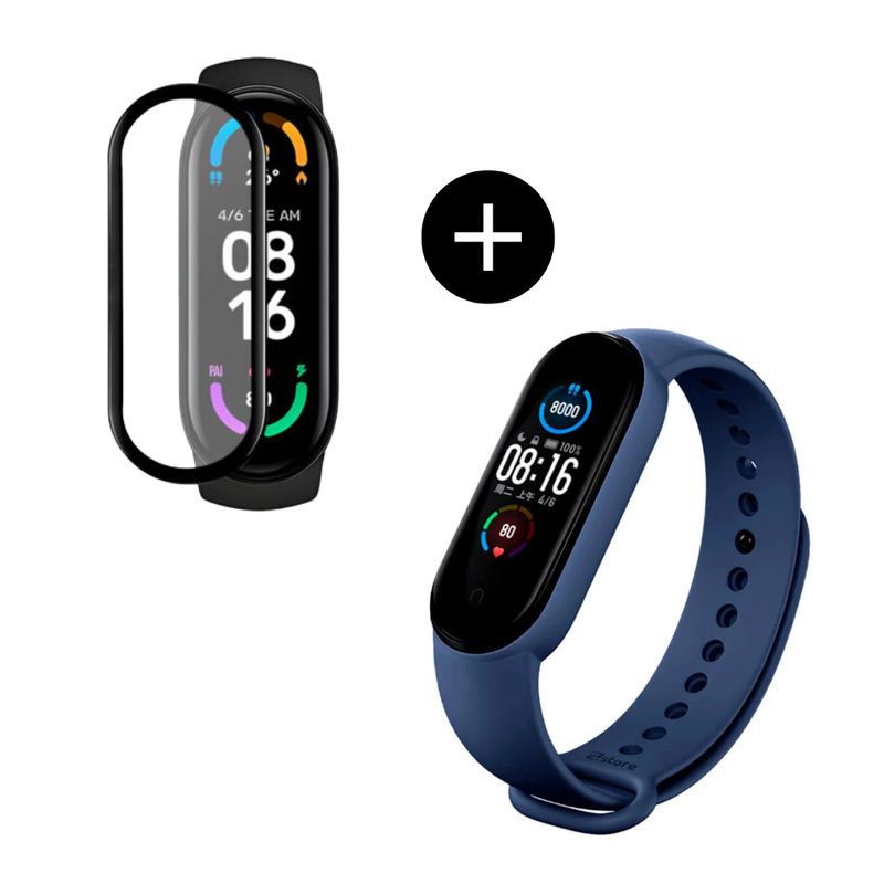 GENERICO - Pack correa azul + mica de vidrio para MI Band 6