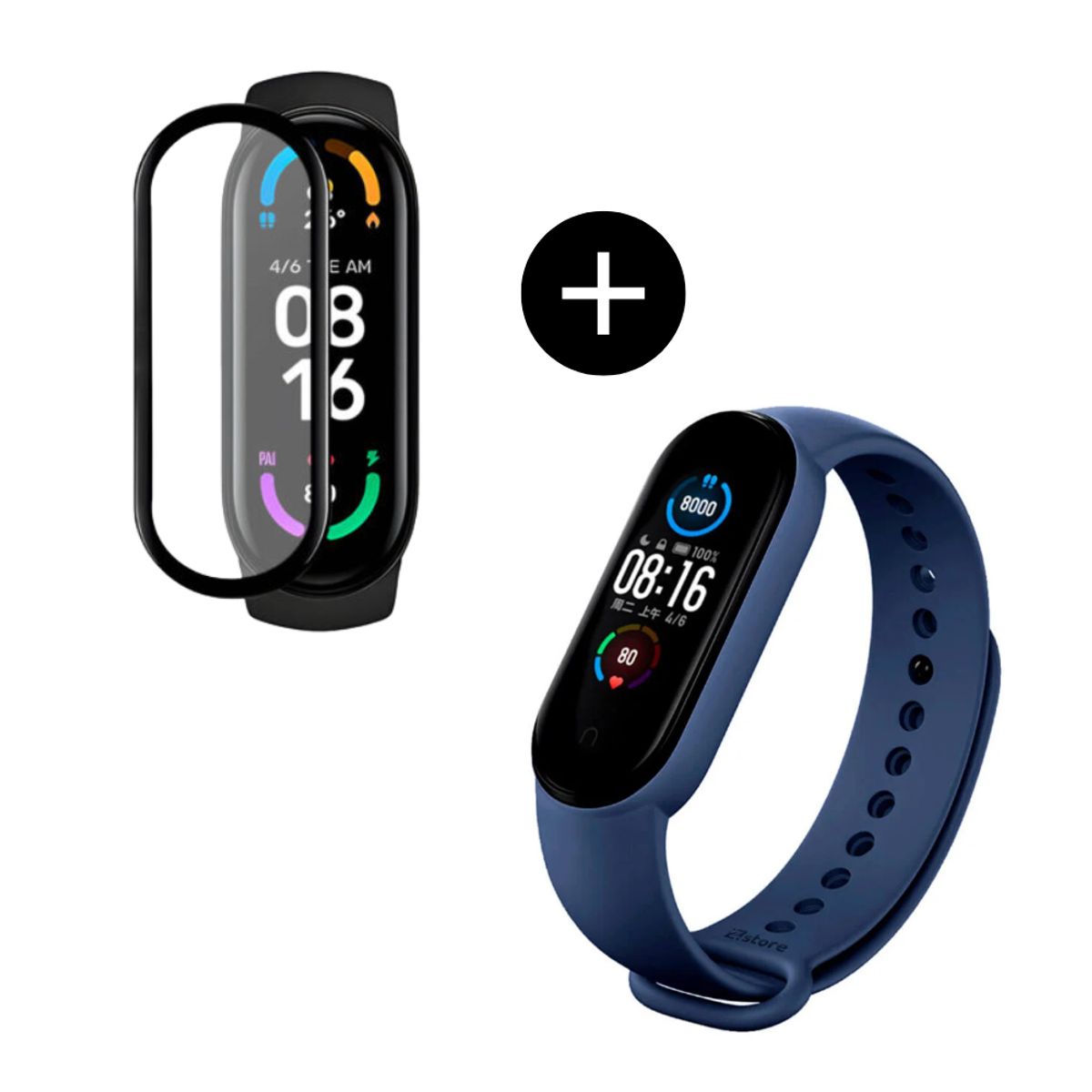 GENERICO - Pack correa azul + mica de vidrio para MI Band 7