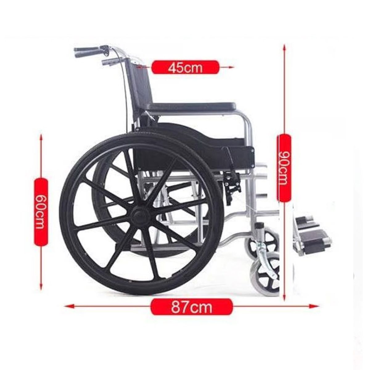 GENERICO - SILLA DE RUEDAS STANDAR MARCO NEGRO AROS PVC