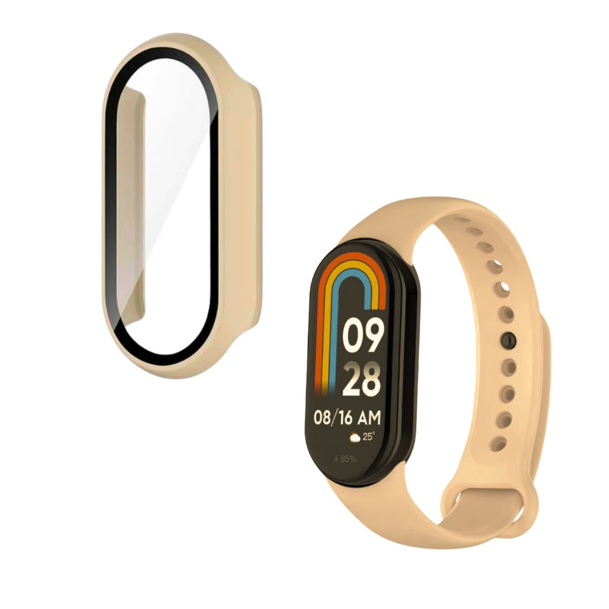 GENERICO - Pack case protector beige + correa beige para MI Band 8