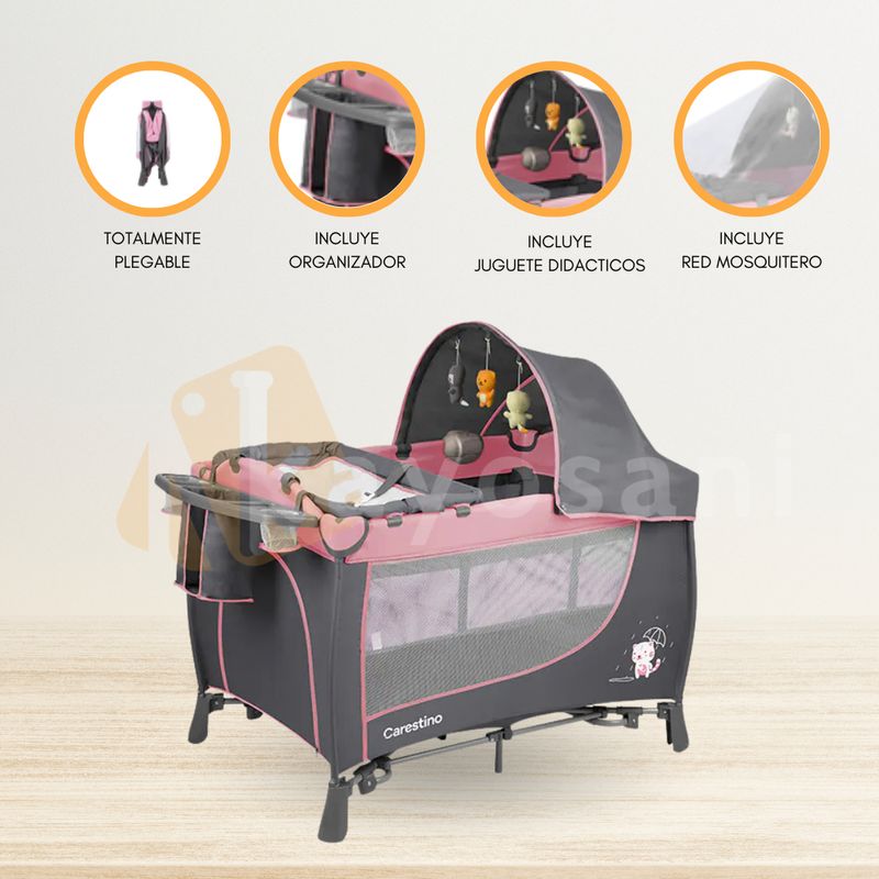 CARESTINO - Cuna Corral Plegable para Bebé «MARSELLA» Pink
