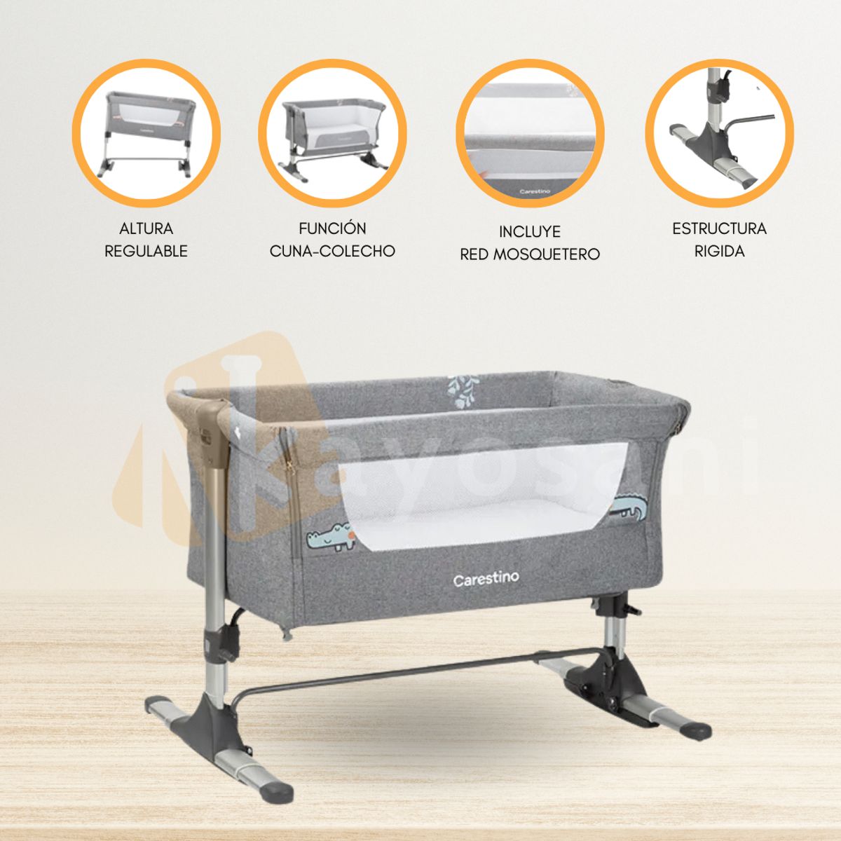 CARESTINO - Cuna Colecho para Bebé «MADISON» Gris