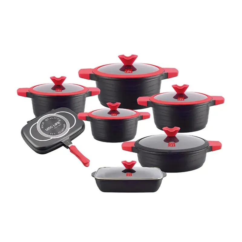 PENTHA - Juegos de Ollas Negras Elegantes de Granito UCC LIFE 14 Piezas