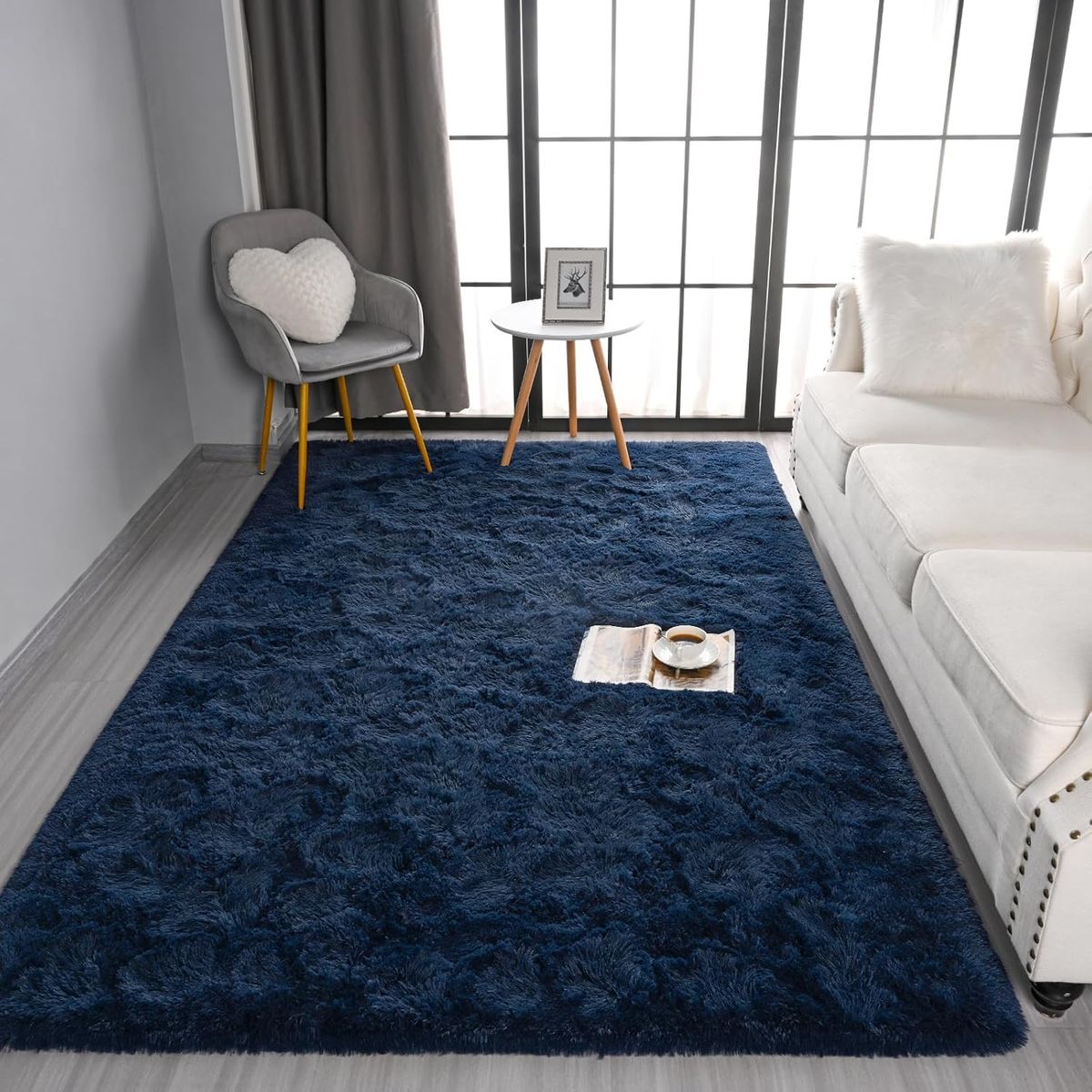 GENERICO - Alfombra Rectangular peluche pelo largo 1.60 x 2.00m Azul Marino