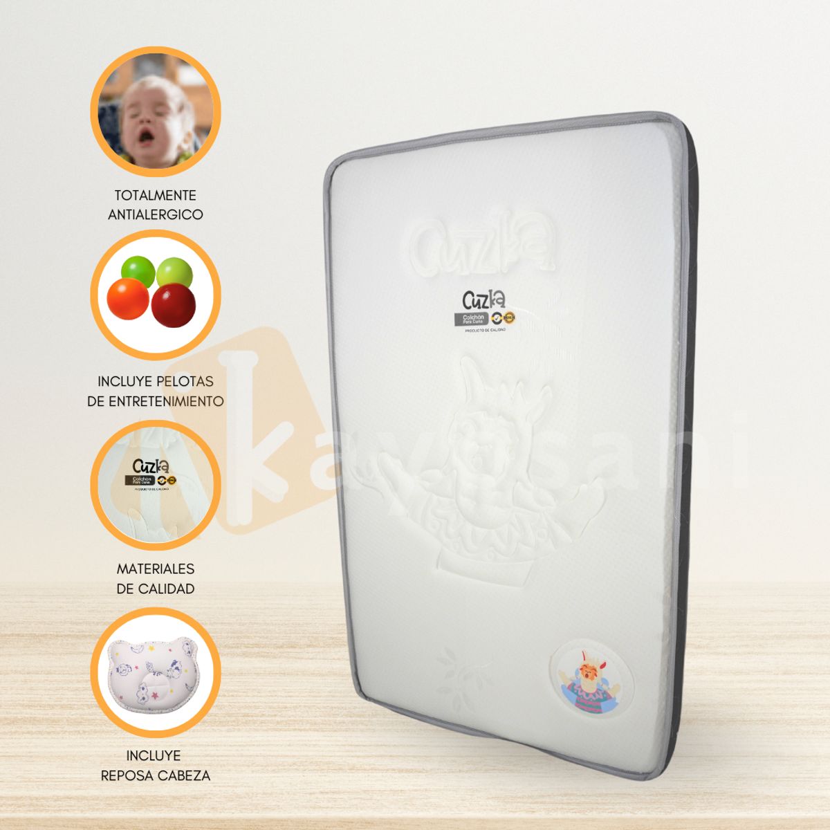 CUZKA - Colchón para Pack and Play «LLAMITA» White