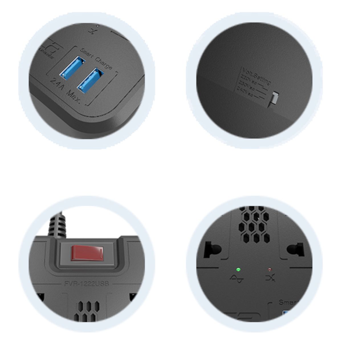 FORZA - Estabilizador Forza FVR-1222USB 1200VA 600W 8 Tomas 2 USB