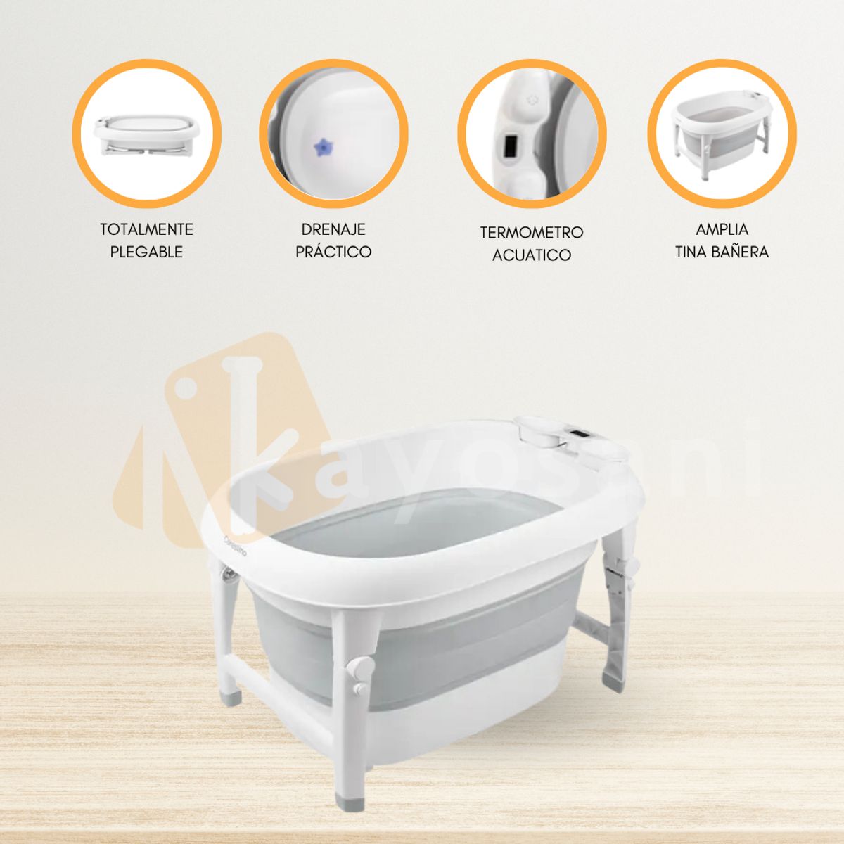CARESTINO - Bañera Plegable para Bebé «ARUBA» Gris