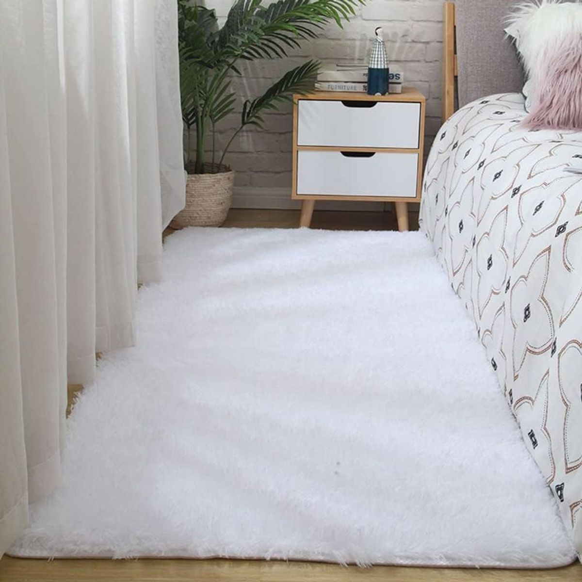GENERICO - Alfombra Rectangular peluche pelo largo 1.60 x 2.00m Blanco
