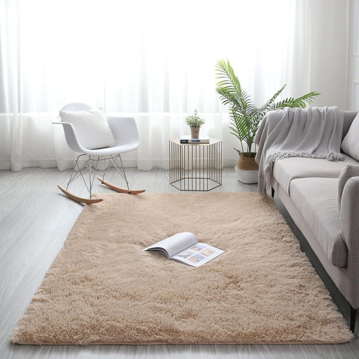 GENERICO - Alfombra Rectangular peluche pelo largo 1.60 x 2.00m Beige