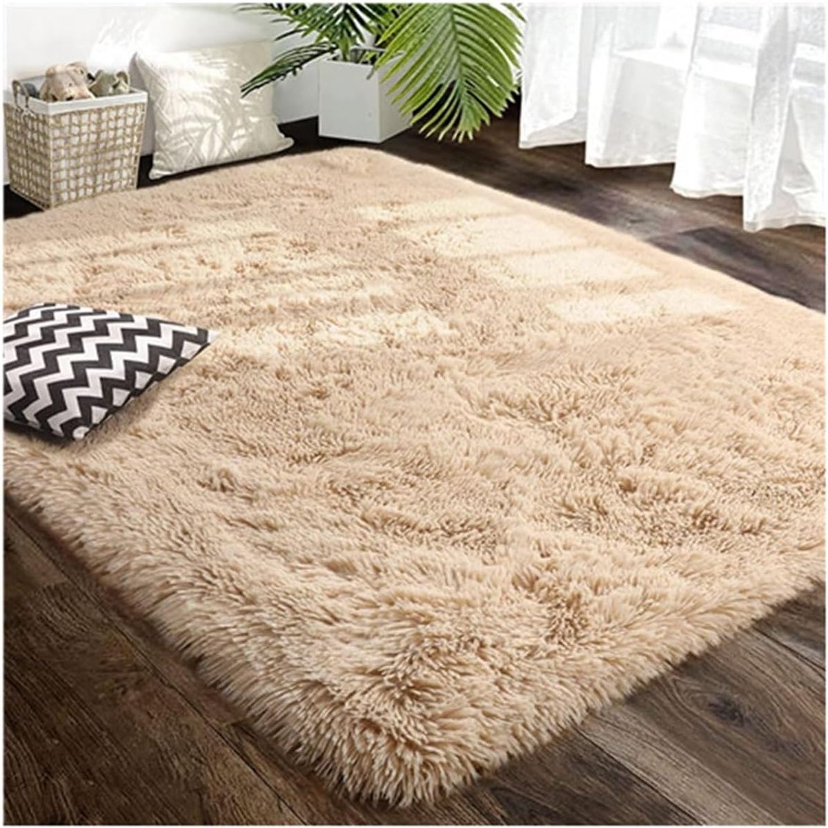GENERICO - Alfombra Rectangular peluche pelo largo 1.60 x 2.00m Beige