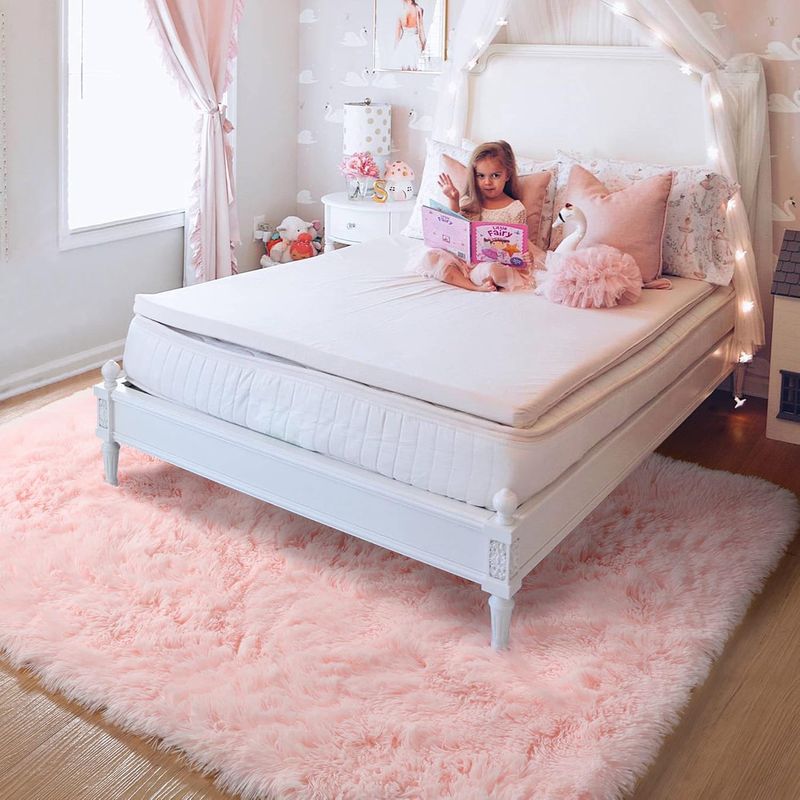 GENERICO - Alfombra Rectangular peluche pelo largo 1.60 x 2.00m Rosado Bebé